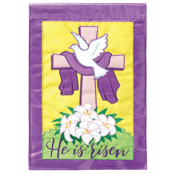 HE IS RISEN DOUBLE APPLIQUE TWO SIDED FLAG for wholesale by Magnolia