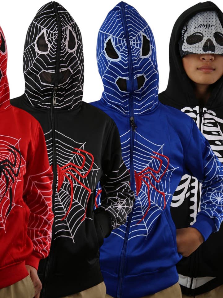 Lime Tree Clothing Inc. - Wholesale Hoodie - Kids - Kids' Spider Hero Zip-Up Hoodie - Fun Design with Mask Hood