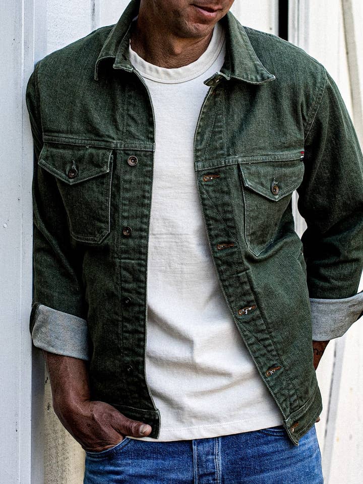 Artcher Jacket | 14oz Broken Twill Denim Olive for wholesale on Faire9