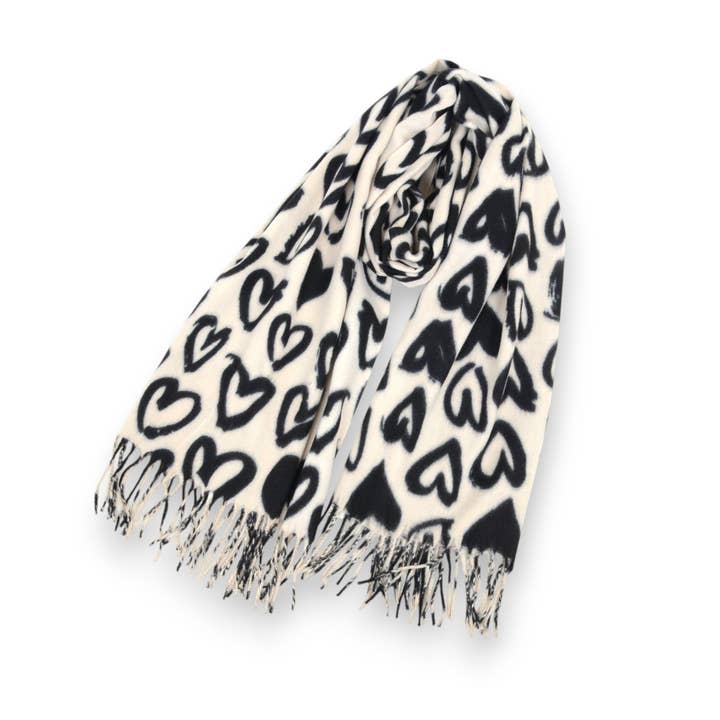 Soft Heart Pattern Brushed Scarf with Fringe Tassel Ends 70. for wholesale by AK Brand