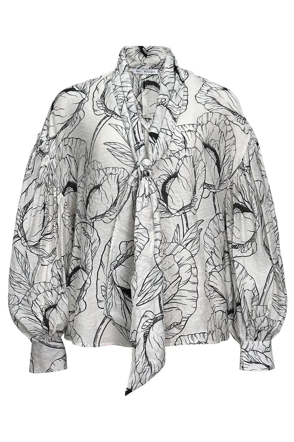 Her Bottari – Großhandel Bluse – Damen – BT6097_Bluse mit Blumenmuster, Ballonärmeln und Schleifenkragen6