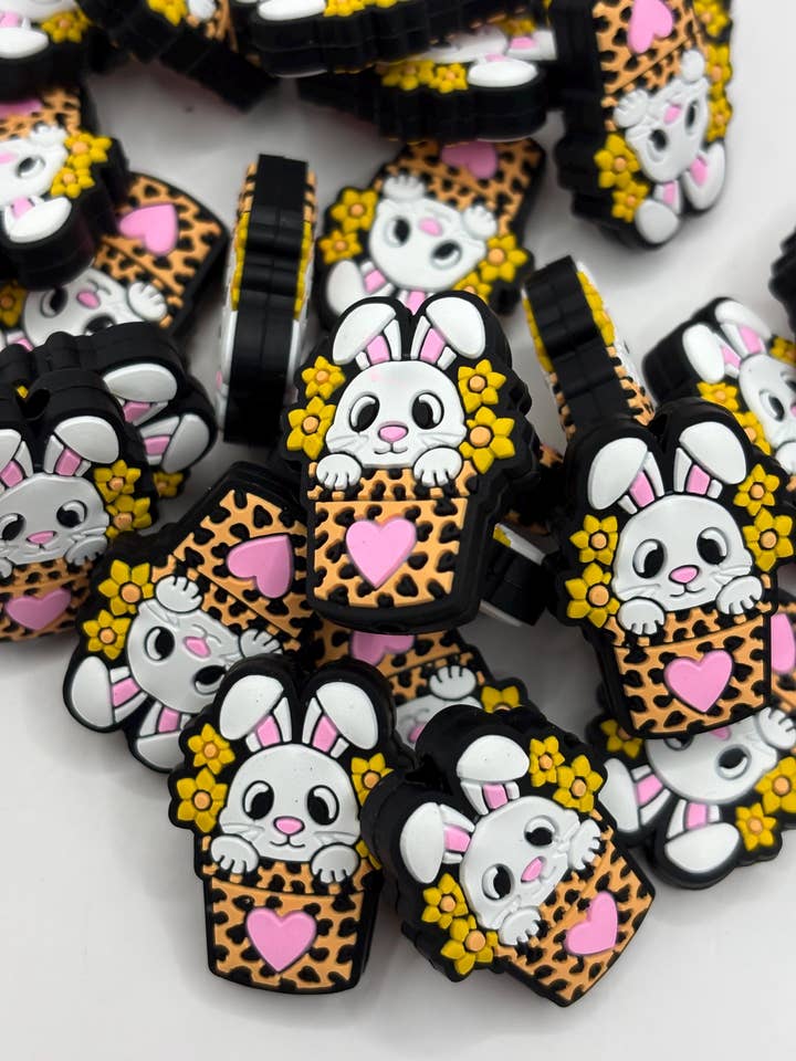 Easter Bunny in Basket, Silicone Focal Bead for wholesale by ASAP Craft Supplies