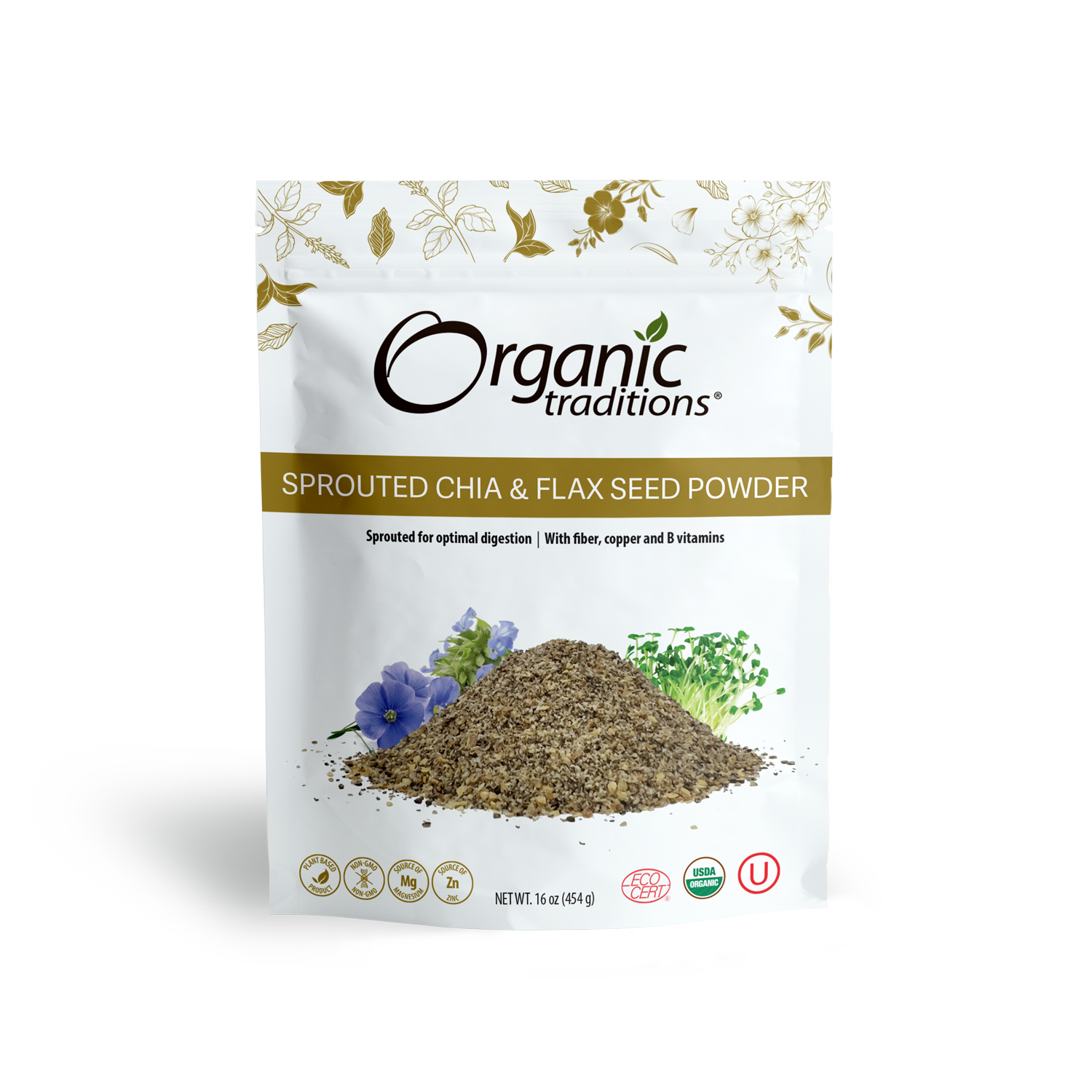 Organic Traditions - Vente Graines - Poudre de graines de chia et de lin germées2