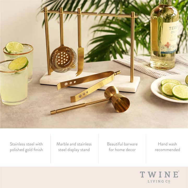 Twine - Wholesale Bar Tool - Gold Plated Stainless Steel Bar Tool Set with Marble Stand4