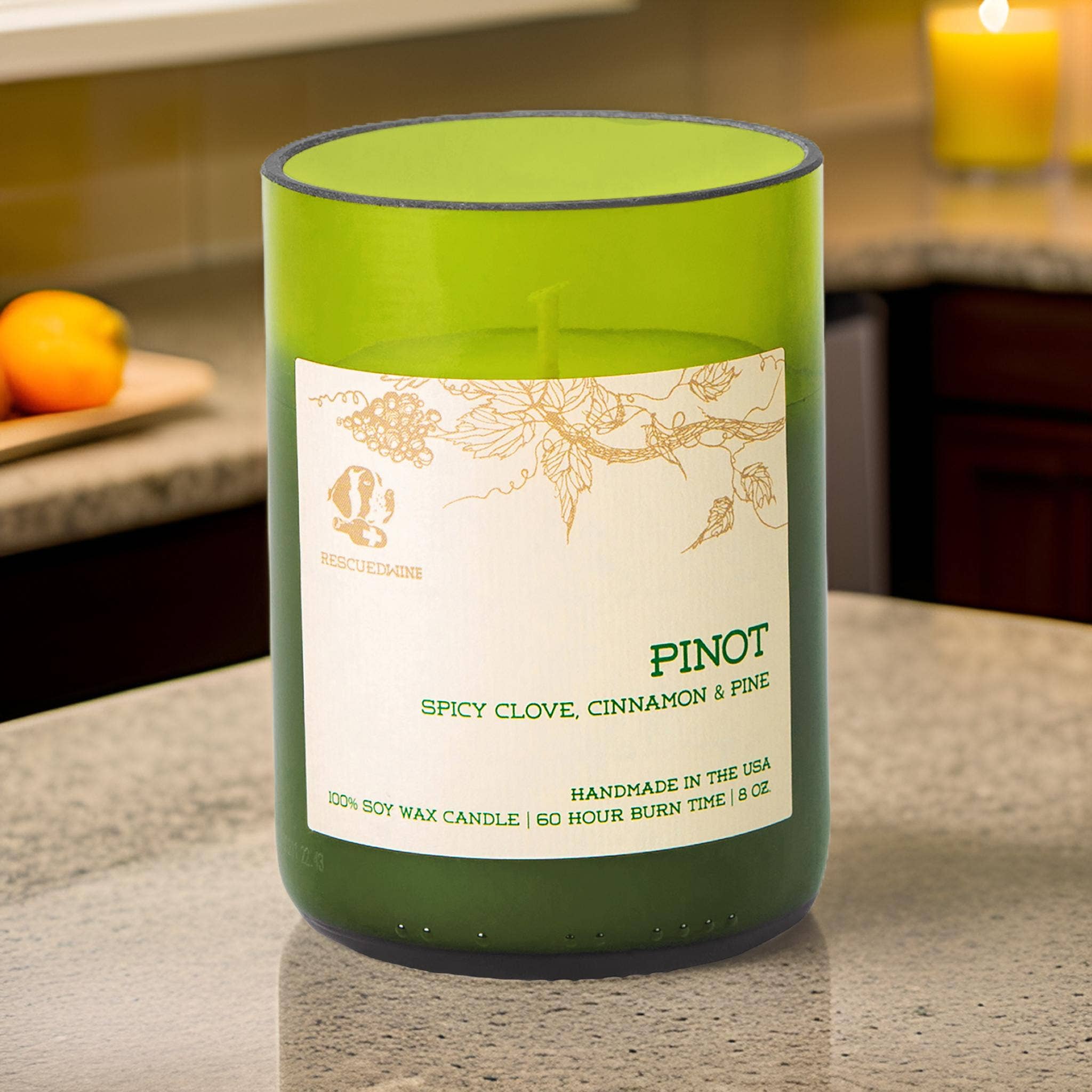 Rescued Wine Candles - Wholesale Jar/Filled Candle - Upcycled Wine Bottle Candle - Pinot Noir / Eco Friendly 8oz.1