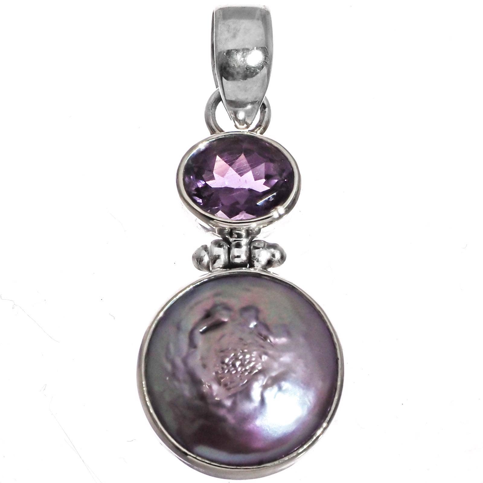 FifiRose - Vente Colliers à pendentif - Pendentif en argent sterling 925 avec améthyste lavande et perle d'eau douce Biwa, 1 1/2"1