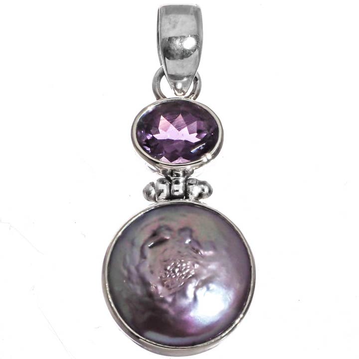 FifiRose - Vendita all'ingrosso Collana con ciondolo/pendaglio - Ciondolo in argento 925 con ametista lavanda e perla d'acqua dolce biwa, 3,8 cm.1