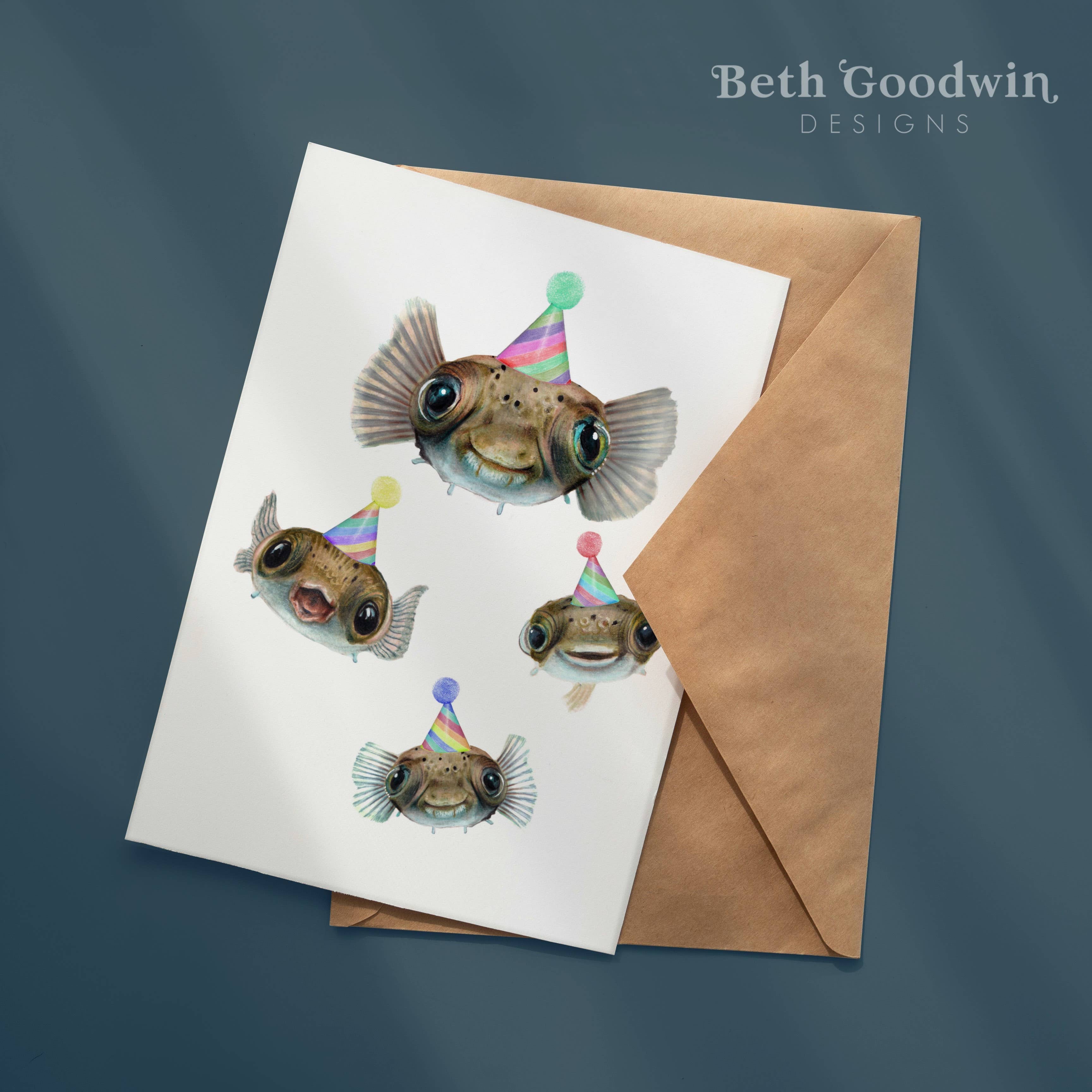 Beth Goodwin Designs - Vente Cartes d'anniversaire - Carte d'anniversaire poisson-globe1