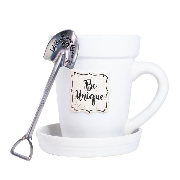 Divinity Boutique - Wholesale Coffee Mug - White Flower Pot Mug w/Scripture - Be Unique