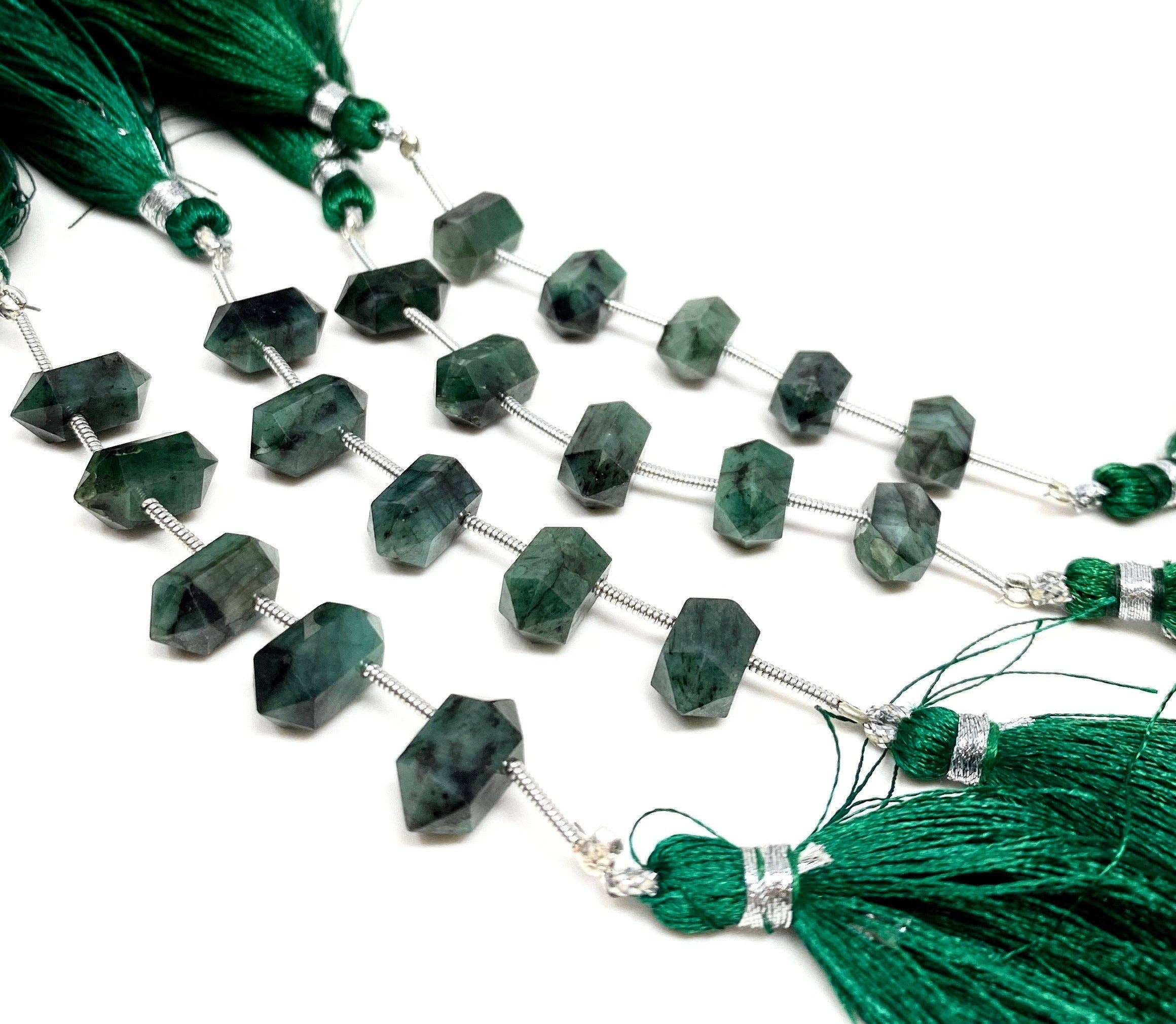 Akstar Gems - Wholesale Beads - 5 Pcs Emerald Double Terminated  Beads, Hand Carved Emerald Gemstone Fancy Wand Shape Beads for Wire Wrapping, 6x12mm3