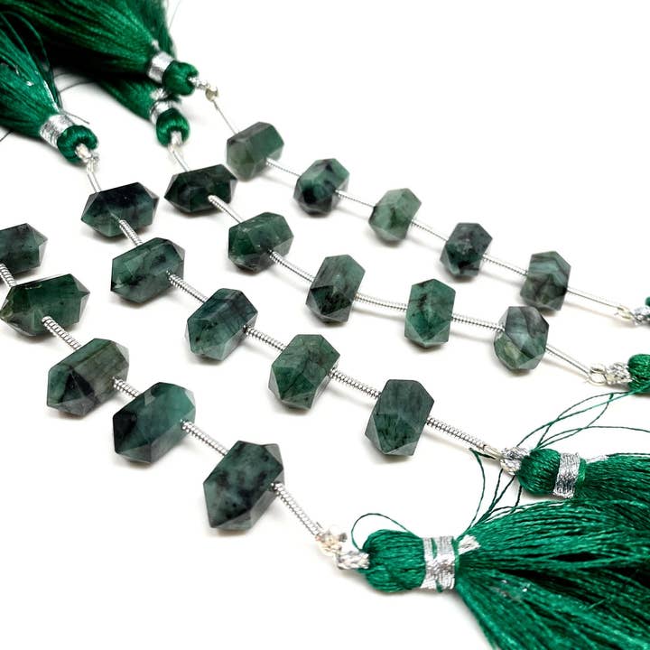 Akstar Gems - Wholesale Beads - 5 Pcs Emerald Double Terminated Beads, Hand Carved Emerald Gemstone Fancy Wand Shape Beads for Wire Wrapping, 6x12mm3