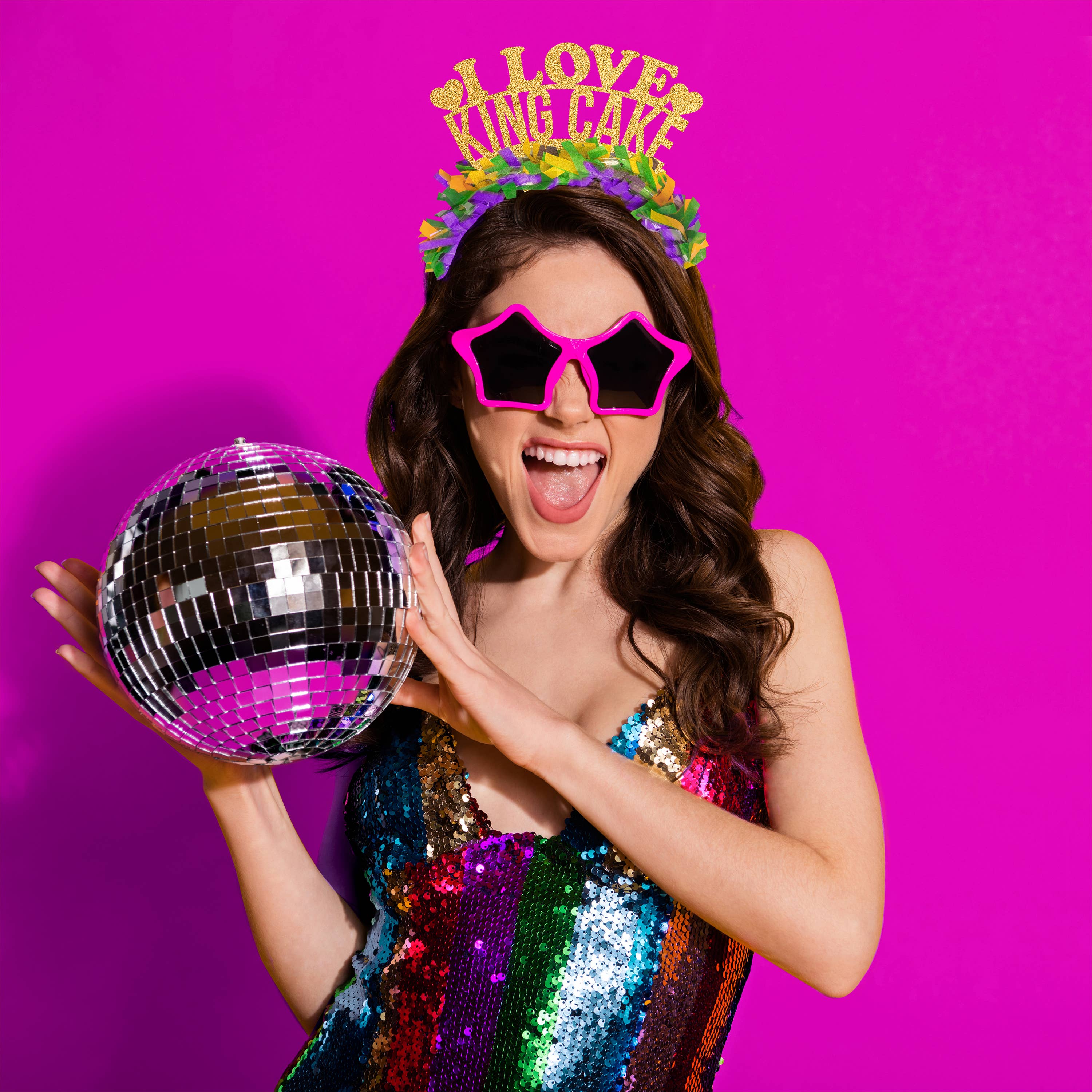 Festive Gal - Wholesale Party Hat/Crown - I Love King Cake Mardi Gras Party Crown Headband1