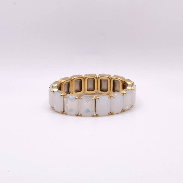 Bracelets en pierres octogonales Elastic Lux - Otop en opale blanche pour la vente par QUÉ MÁS JEWELS