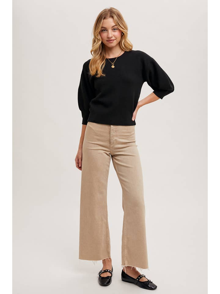 Bluivy - Wholesale Knit Sweater - Women's - PUFFED 3/4 SLEEVED KNIT SWEATER TOP6