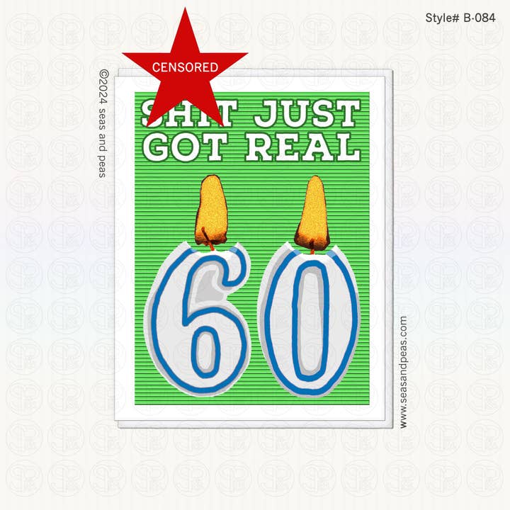 Seas and Peas, LLC - Wholesale Birthday Card - Sh*t Just Got Real 60th Birthday Card - Mature