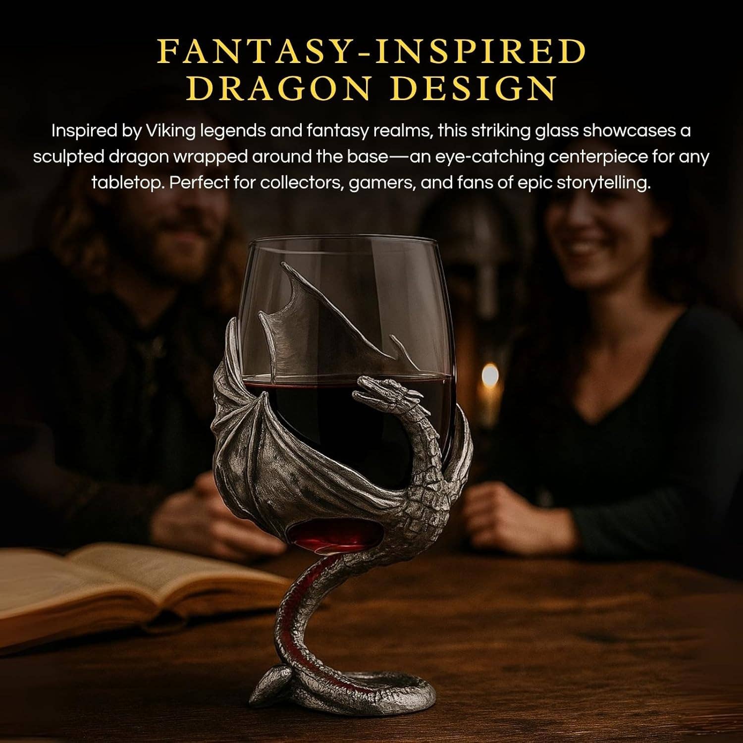 The Wine Savant /  Khen Glassware - Wholesale Cocktail/Liquor Glass - Medieval Dragon Viking Goblet Mug, 12oz GOT DnD2