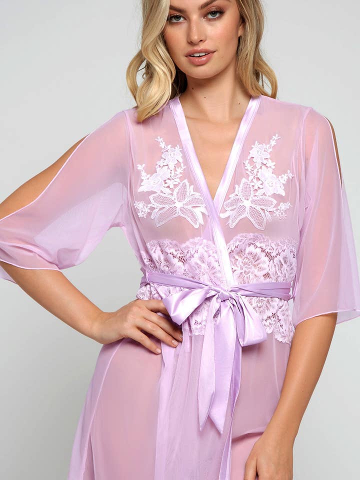 Renee Bridal Floral Lace Applique Belted Short Robe for wholesale by iCollection