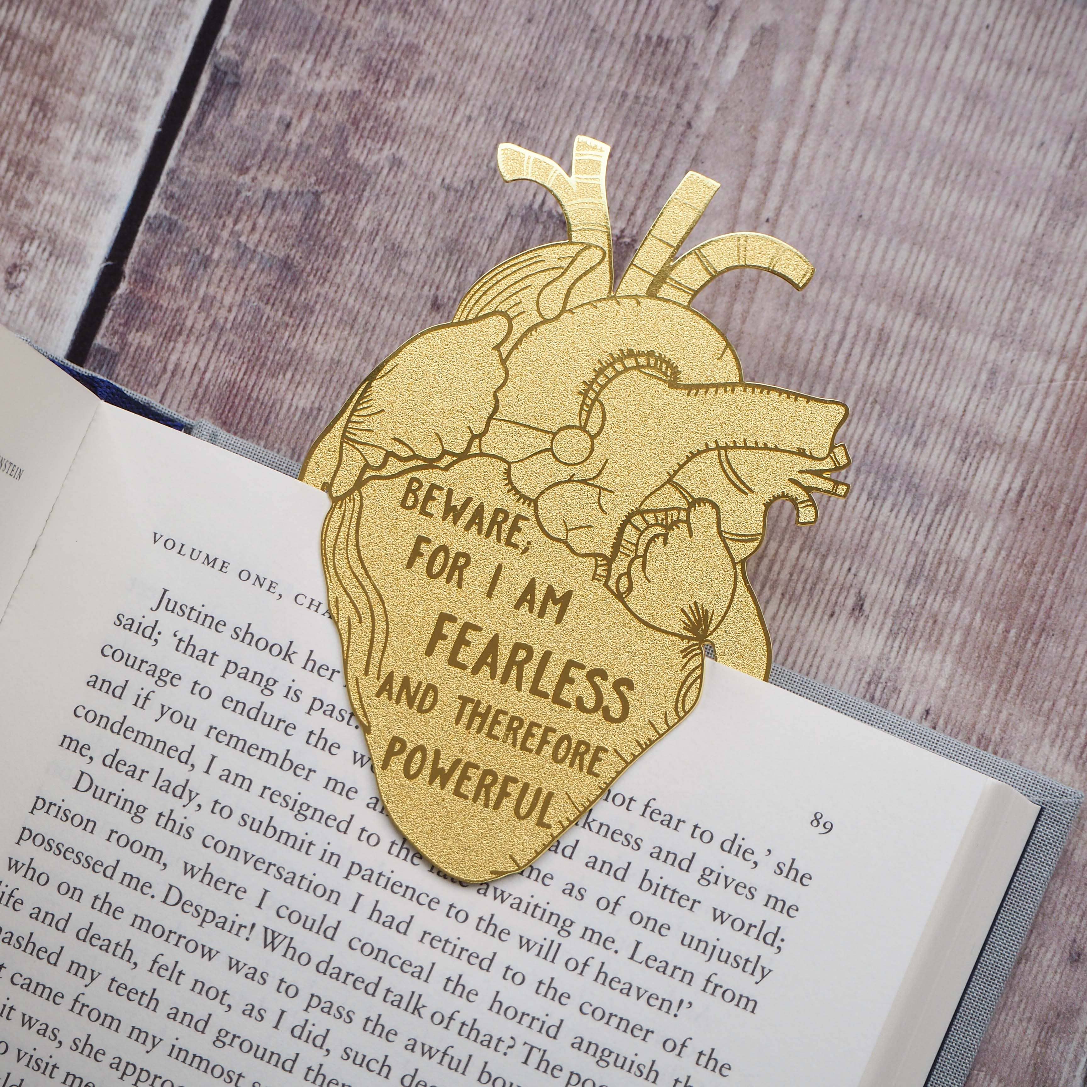 LiteraryEmporium - Wholesale Bookmark - Frankenstein Anatomical Heart Brass Bookmark Mary Shelley1