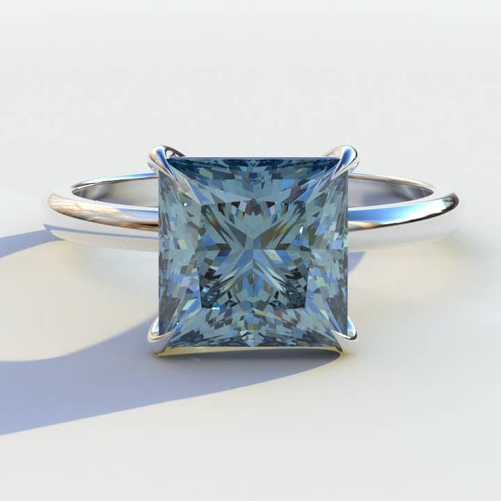 Bague solitaire en diamant de laboratoire bleu taille princesse de 2,5 carats - Speyeria pour la vente par Mohana Jewels - Luxury