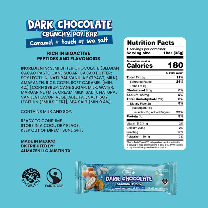 Almazen - Wholesale Snack Bar - Dark Chocolate Crunchy Pop Bar 4 boxes (12 Bars) | Nutriwell2