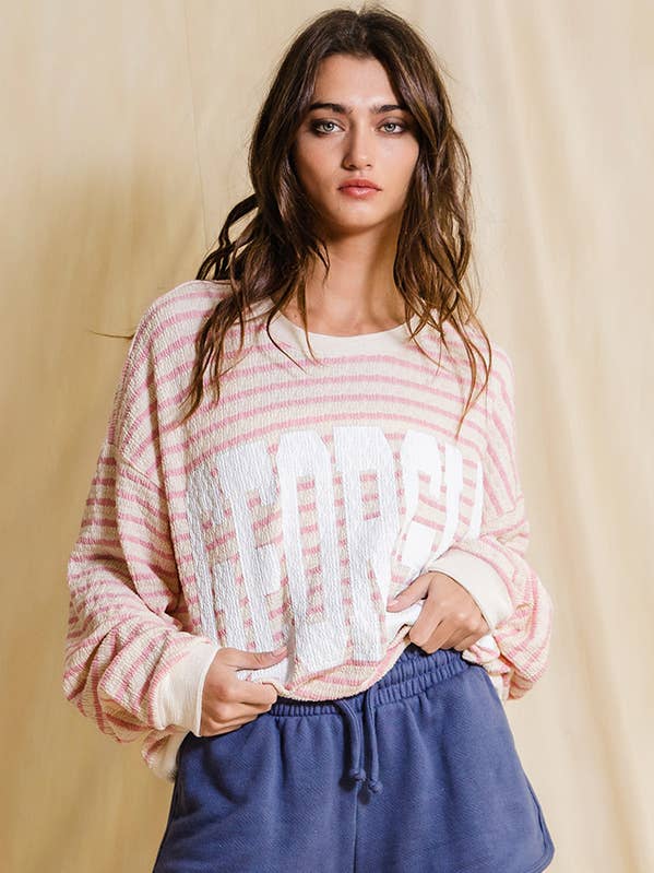T1770-2B  'GEORGIA' Graphic Textured Stripe Sweatshirt Top for wholesale by BUCKETLIST
