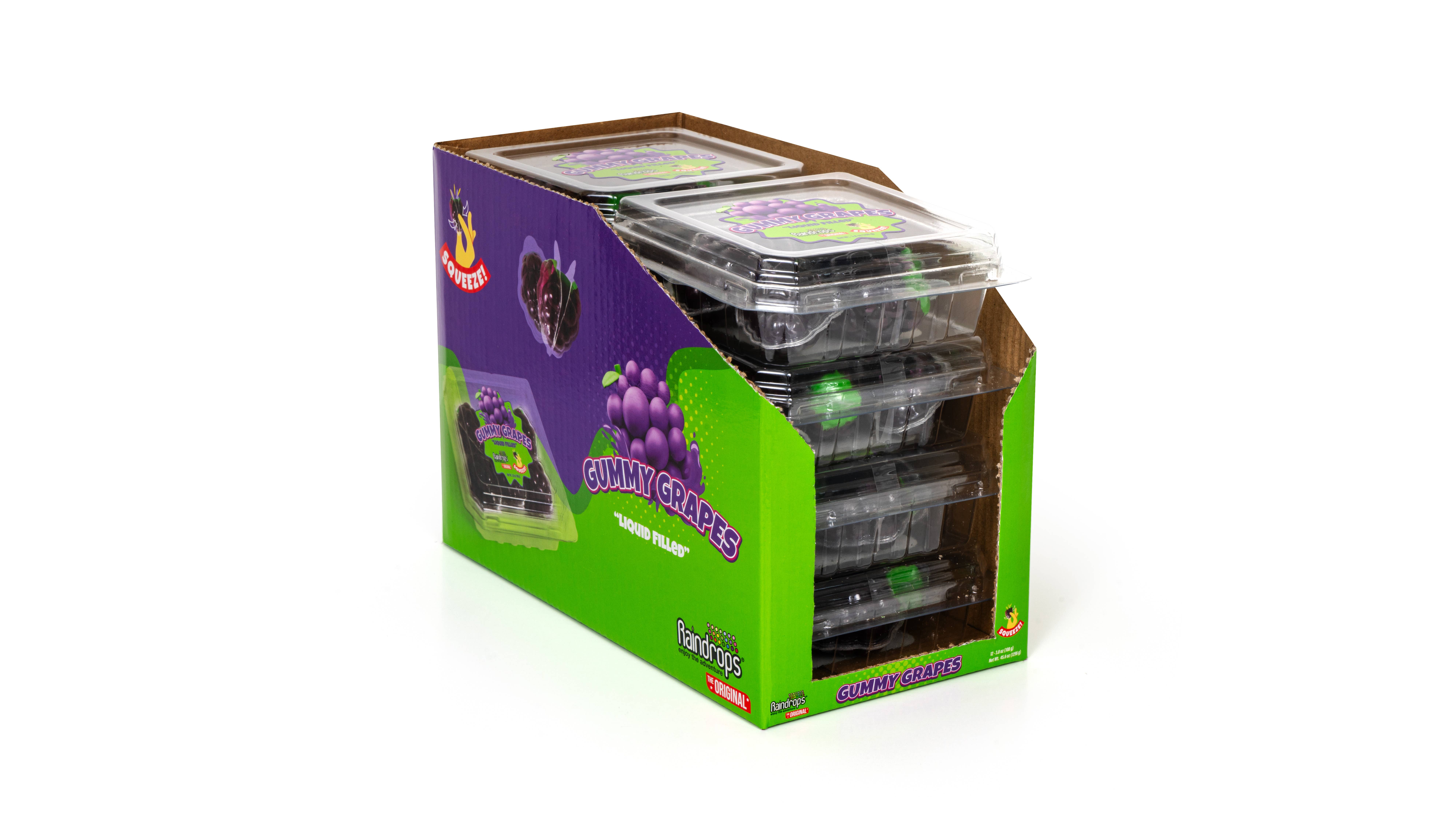 Grandpa Joe's Candy Shop - Vente Bonbons gélifiés - Raisins Gélifiés Liquides Remplis de Gouttes de Pluie, Présentoir de 8 unités