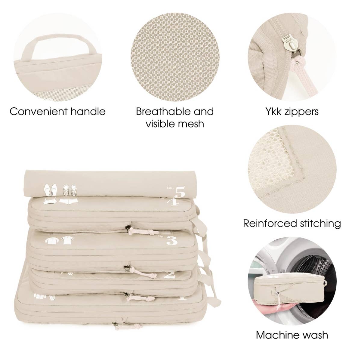 wandf - Wholesale Travel Set - 5 Set Compression Packing Cubes for Suitcases Organiser Bags5