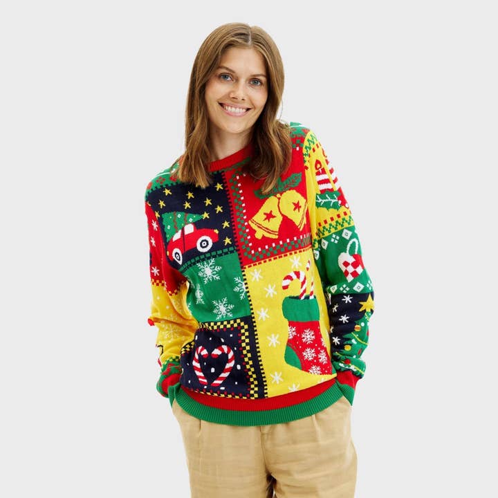 The Patchwork Christmas Sweater – Women for wholesale by Happy Seasons