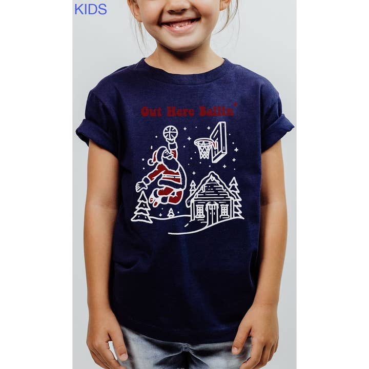 T-shirt graphique Basketball Santa Out Here Ballin pour enfants pour la vente par Kids By Kissed Apparel