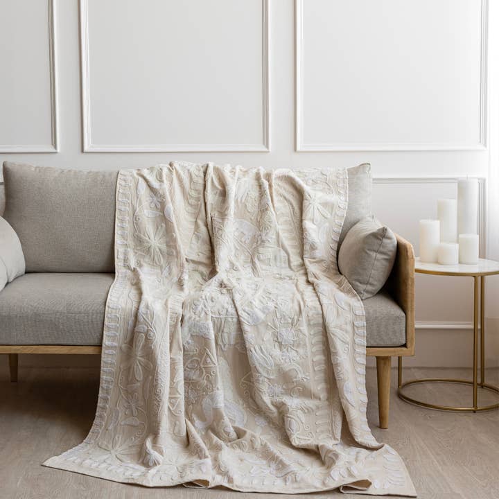 Marble Lotus Original - Wholesale Throw blanket - Ivory Suzani Tapestry Throw 60x90"3