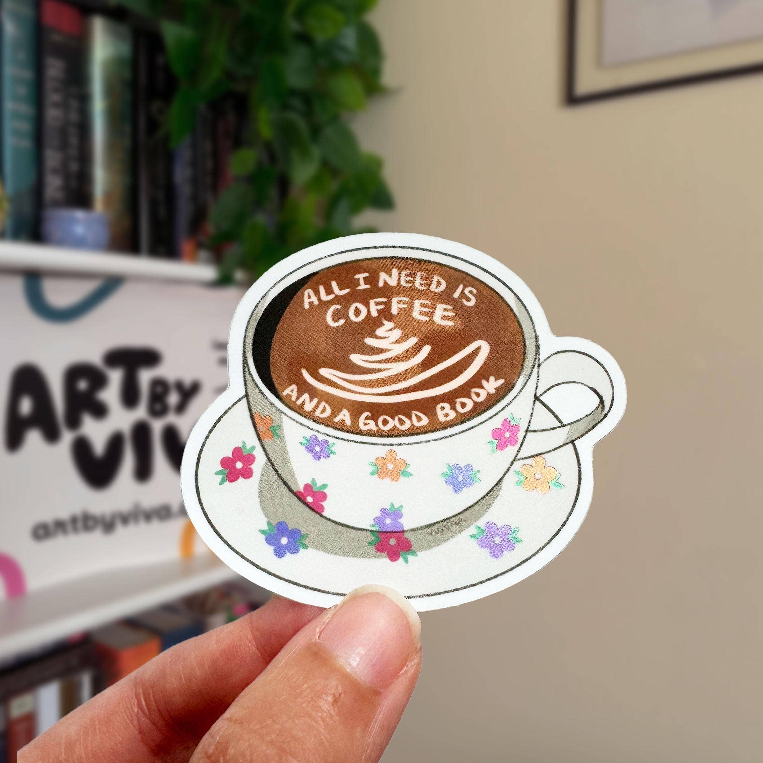 Art by Viva - Wholesale Sticker - Koffie en Boeken Sticker Matte Kindle Boekenliefhebber Sticker