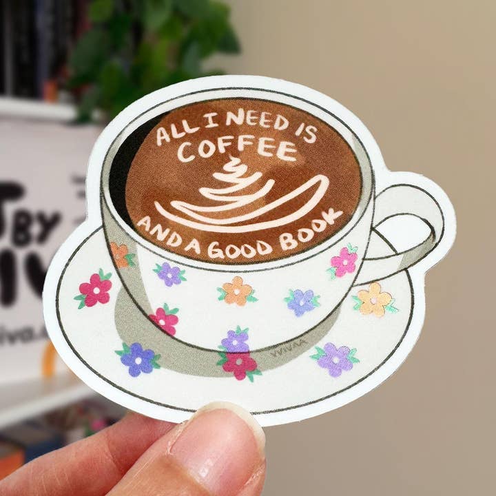 Art by Viva - Wholesale Sticker - Koffie en Boeken Sticker Matte Kindle Boekenliefhebber Sticker0