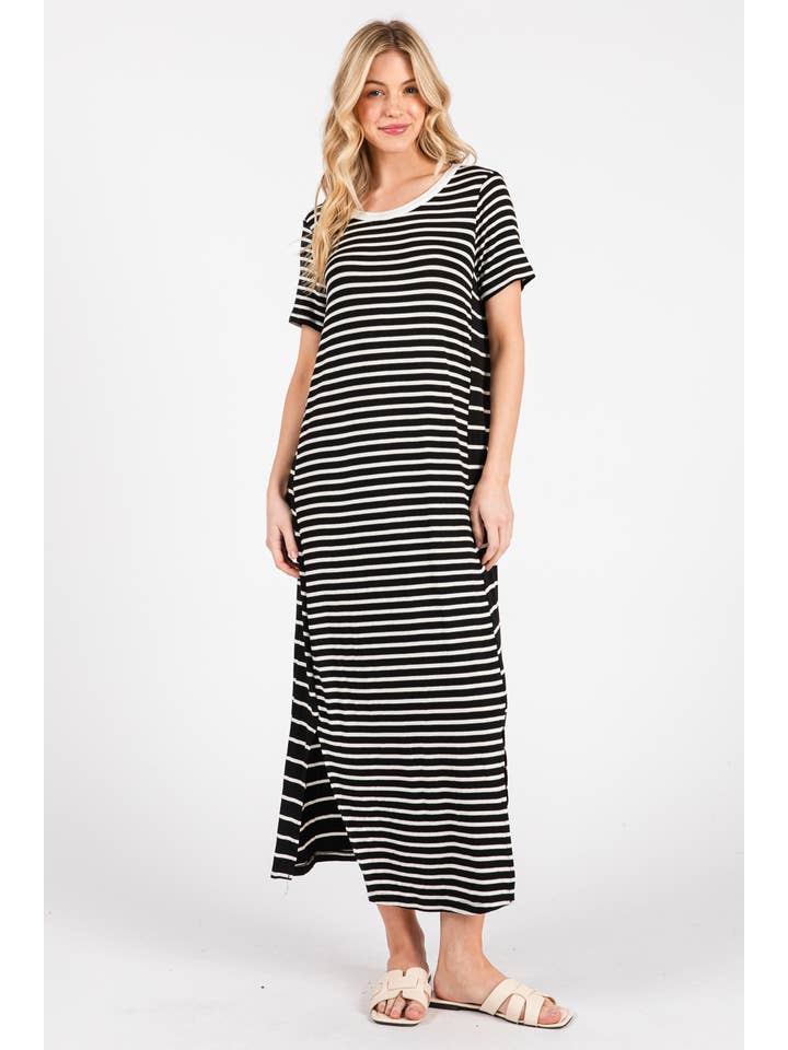 Ces Femme USA - Wholesale Dress - Women's - DY51204STA/Striped Casual Maxi T-Shirt Dress