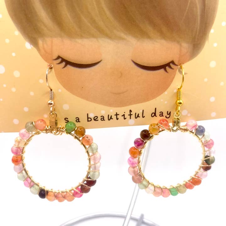 Wire Wrapped Agate Beaded Hoops for wholesale by GRL PWR Jewelry