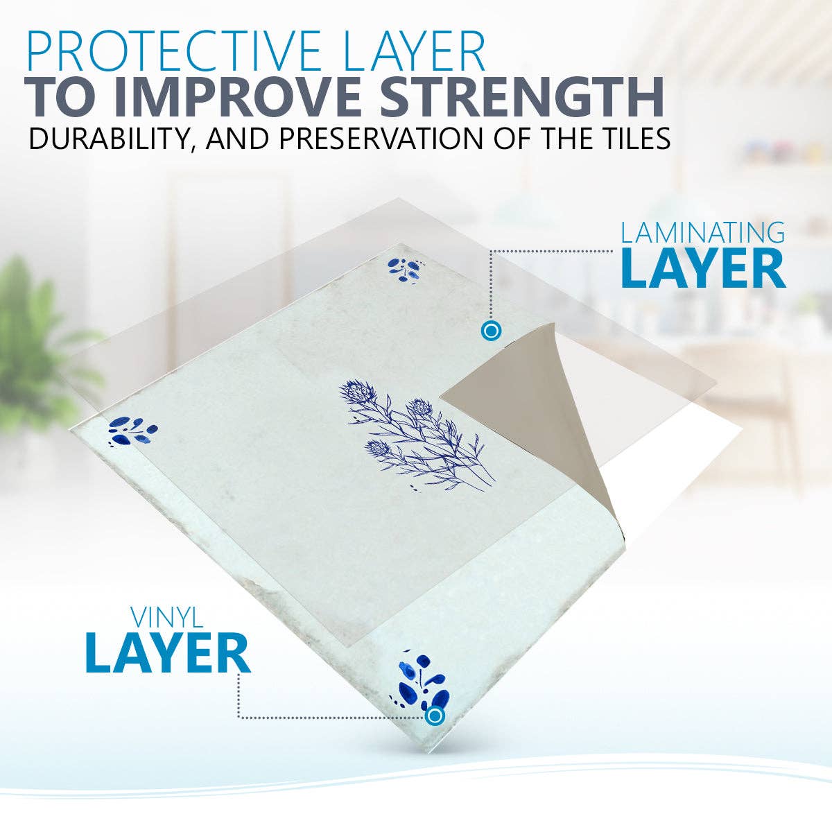 Mi Alma LLC - Wholesale Wall Tile - Hand-Drawn Delft Flower Design Tile Stickers – Easy Peel & Stick Wall Tiles for Effortless Home Makeover Model - D527