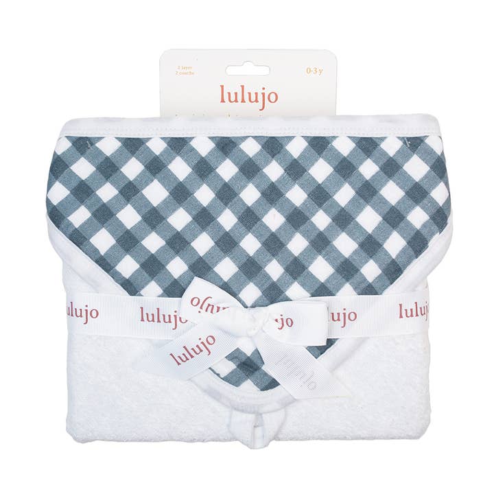 Huvhandduk – 100% bomullsmuslin och frottétyg - Marinblå gingham för wholesale av Lulujo Baby