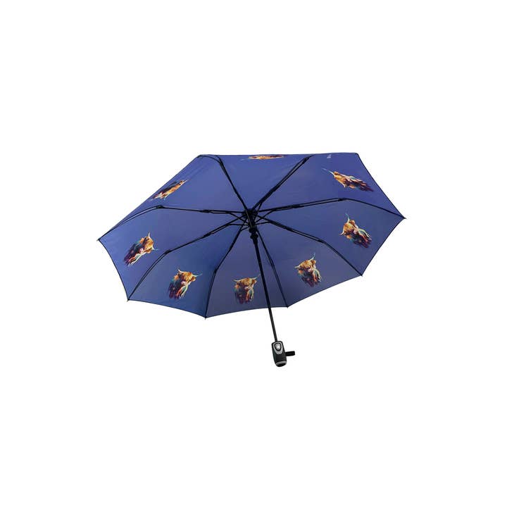Blue Scottish Highland Cow Umbrella (Short) for wholesale on Faire3