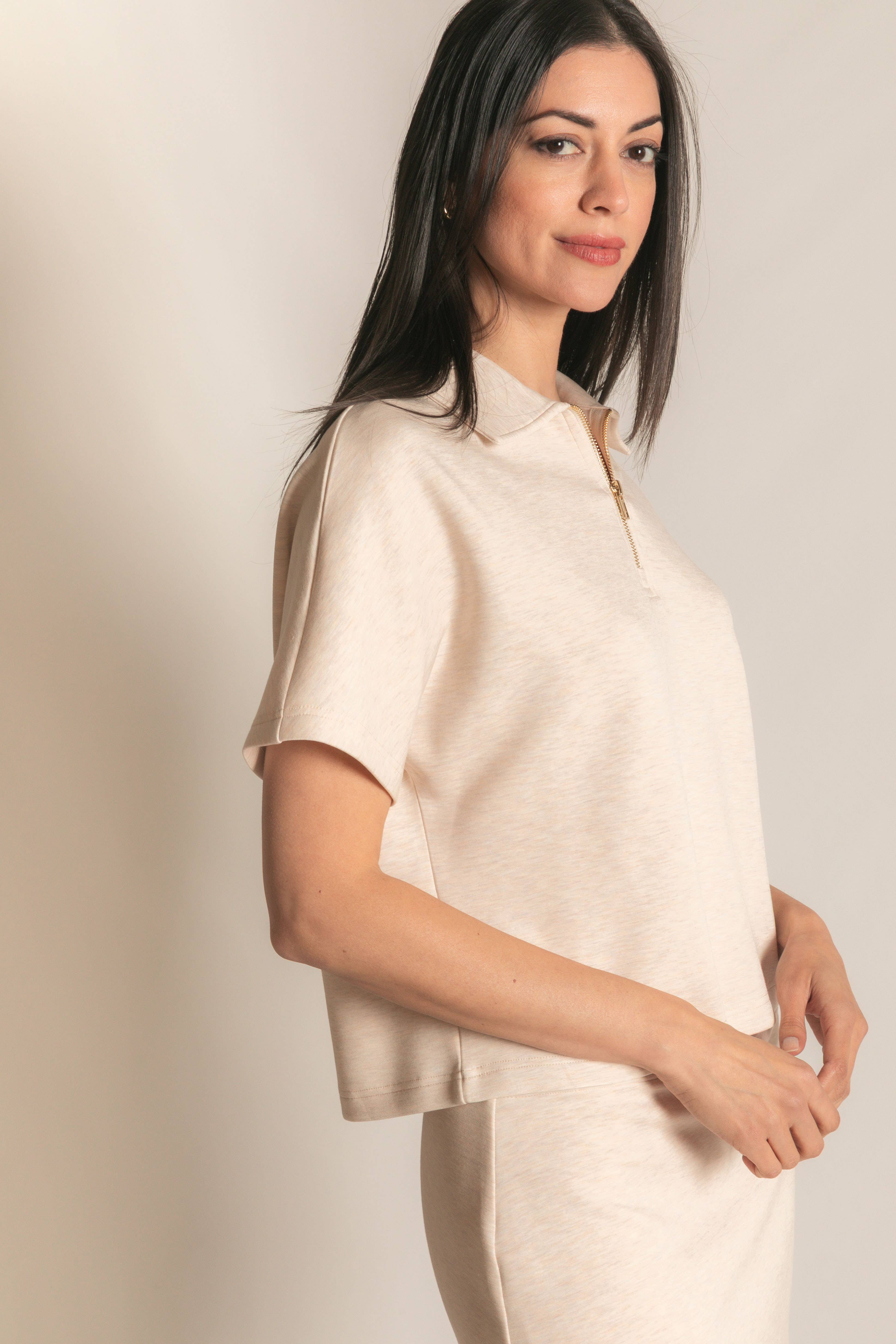 P. CILL - Wholesale Knit Top - Women's - P. CILL Butter Modal Short Sleeve Quarter Zip Top57