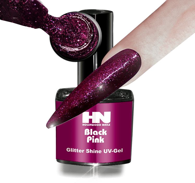HOLLYWOOD NAILS - Wholesale Nail Polish - Glitter Shine UV Gel Black Pink 9 g0