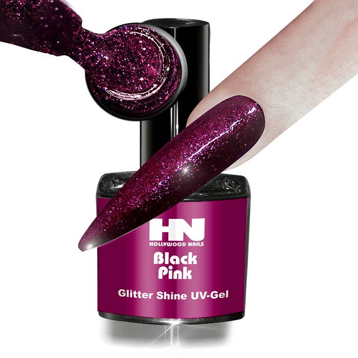 HOLLYWOOD NAILS - Wholesale Nail Polish - Glitter Shine UV Gel Black Pink 9 g