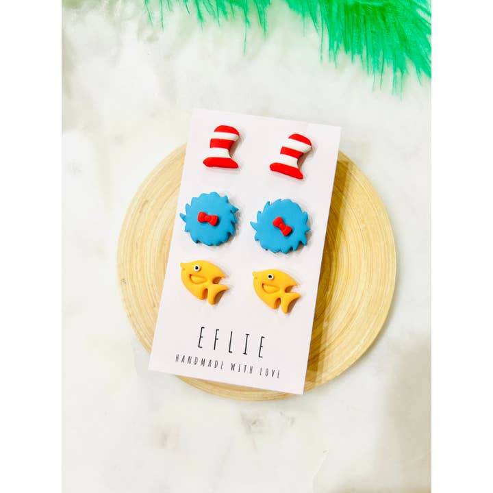 Eflie - Wholesale Dangle Earrings - Dr. Seuss Cat in the Hat Horton Comics Dangle Earrings2