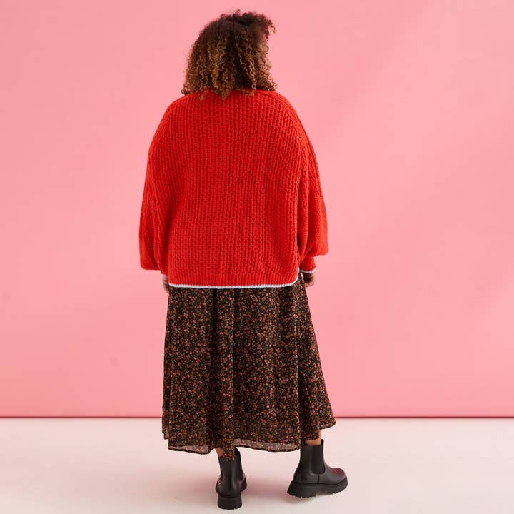 Cara & The Sky - Wholesale Cardigan - Women's - Brigit Pointelle Stitch Balloon Sleeve Cardigan - Orange4