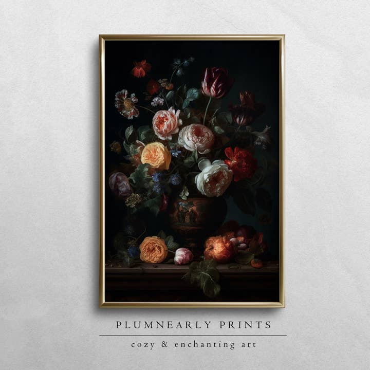 Dark Floral Still Life Oil Painting Fine Art Print Poster 3 for wholesale by Plumnearly Prints