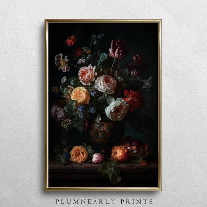 Dark Floral Still Life Oil Painting Fine Art Print Poster 3 for wholesale by Plumnearly Prints