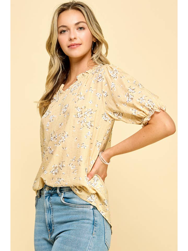 Butter Floral Top with Neck Tie Detail for wholesale on Faire