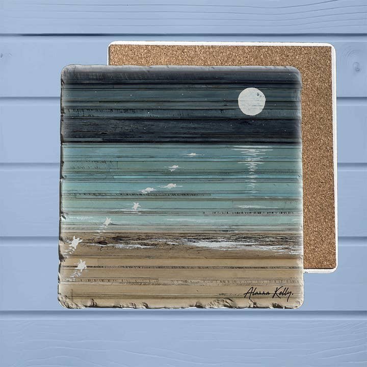 Op maat gemaakte vierkante getrommelde stenen onderzetter - Cove - AK Nightswimming voor wholesale door ADDLE iNK