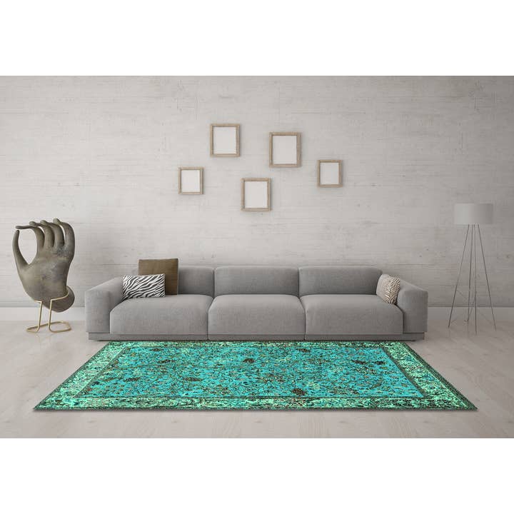 Traditionelle Teppiche mit Tiermotiven, maschinenwaschbar, Türkis für den Großhandel von Ahgly