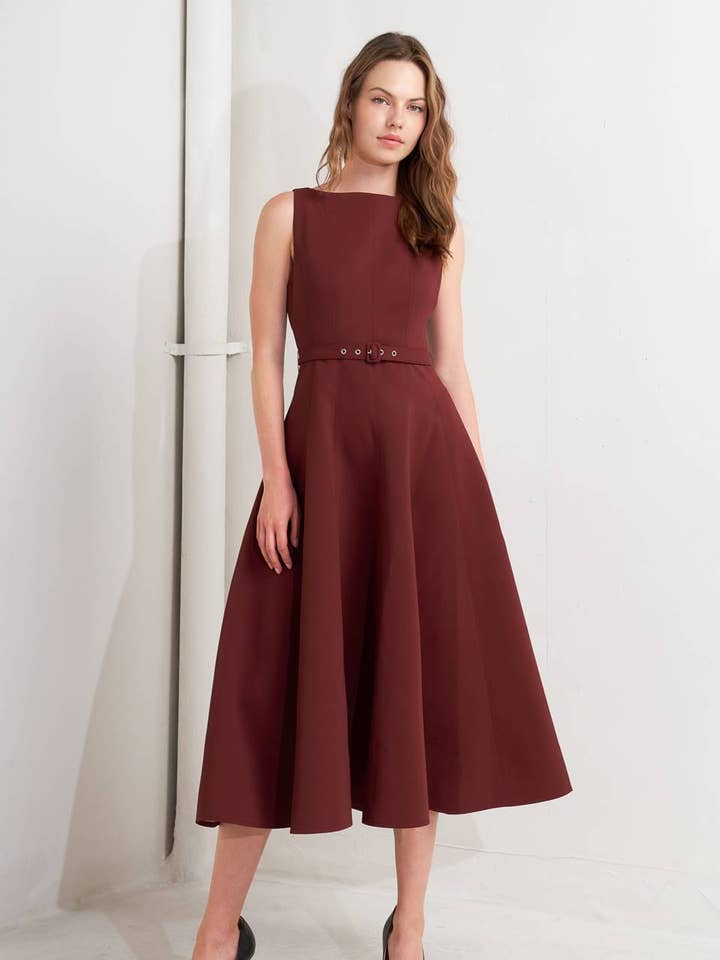 Une robe midi tissée solide - FD1237 VIN pour la vente par FLYING TOMATO