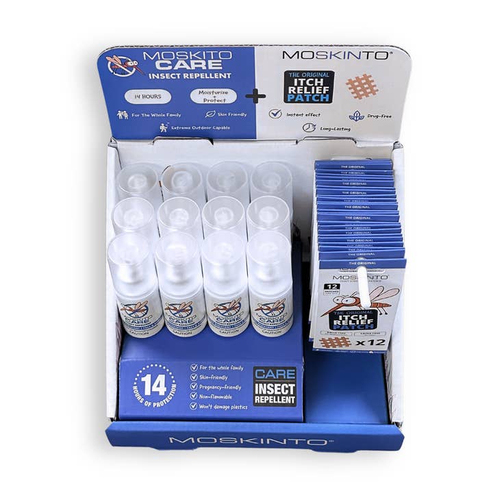 Moskinto: Original Itch-Relief Patch & 14hr Insect Repellent - Wholesale Retailer Display - Beauty & Wellness - Moskinto HQ Mini Shelf Display