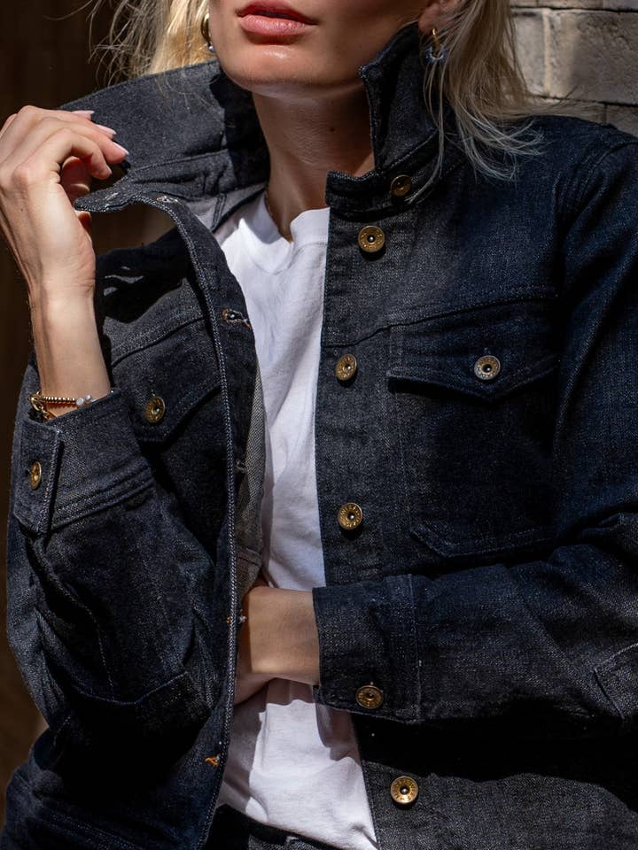 Black Stone Artcher Jacket | 14oz Broken Twill Denim for wholesale on Faire5